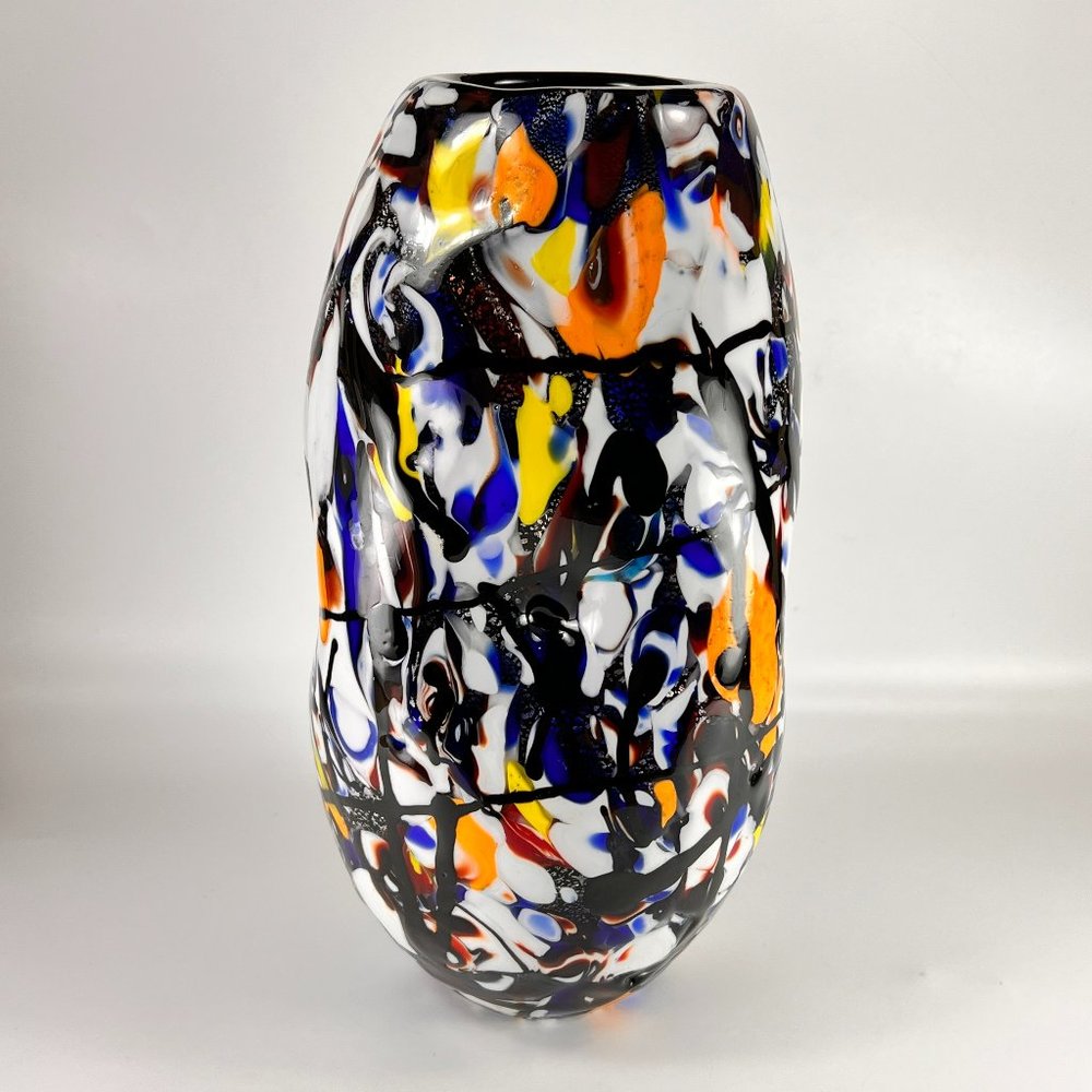 Cristalleria D'arte Vase Sculpture Mottled Layered Multicolor Art Glass